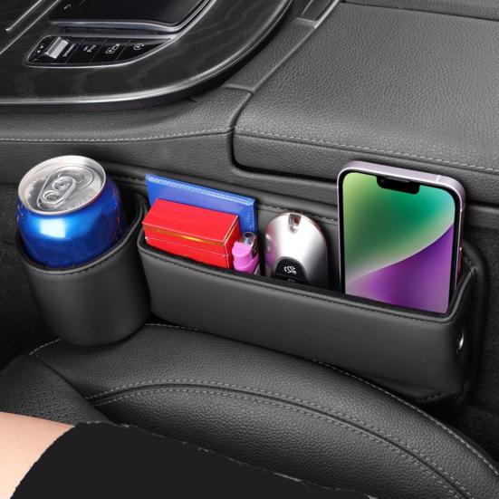 Remplisseur d'espace pour siège de voiture Antidérapant Imperméable Boîte de rangement Résistant aux rayures Cuir synthétique Organisateur d'espace de siège de voiture pour téléphones Tasses