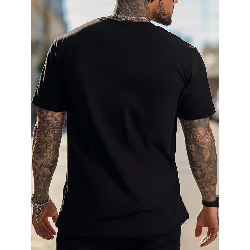 European Size Men's T-shirt with Simple Tiger Print, Crew Neck Sporty Casual Short Sleeve, Stylish Trend, Suitable for Summer Outings