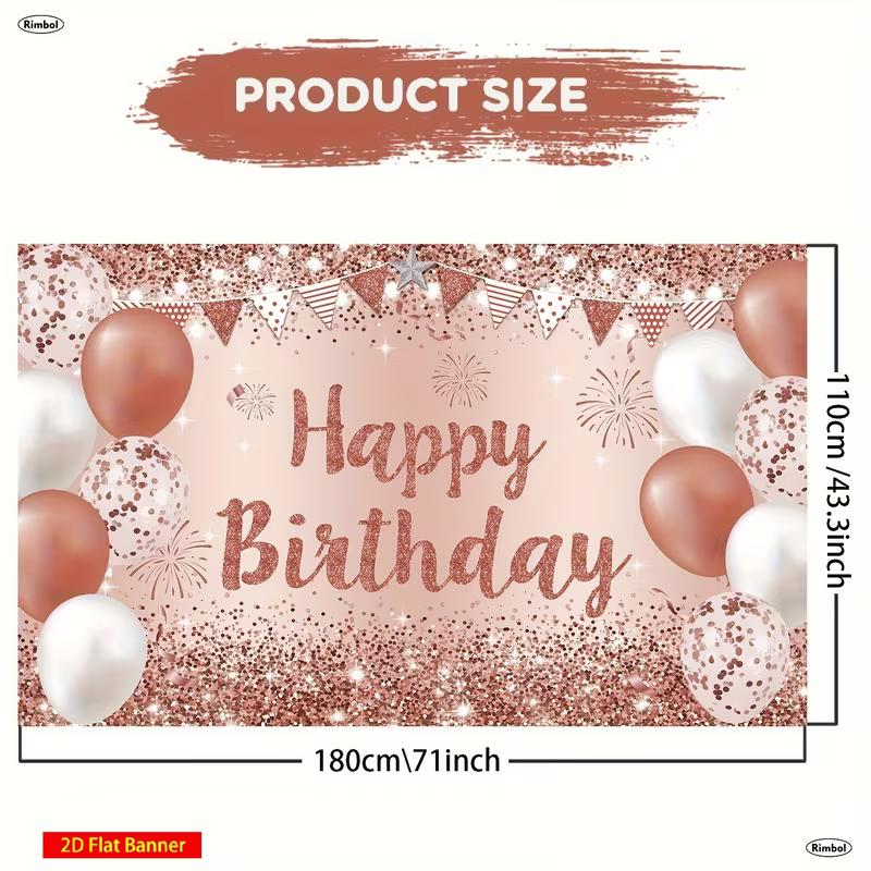 2D Rose Gold Confetti Happy Birthday Backdrop for Girls & Women Party