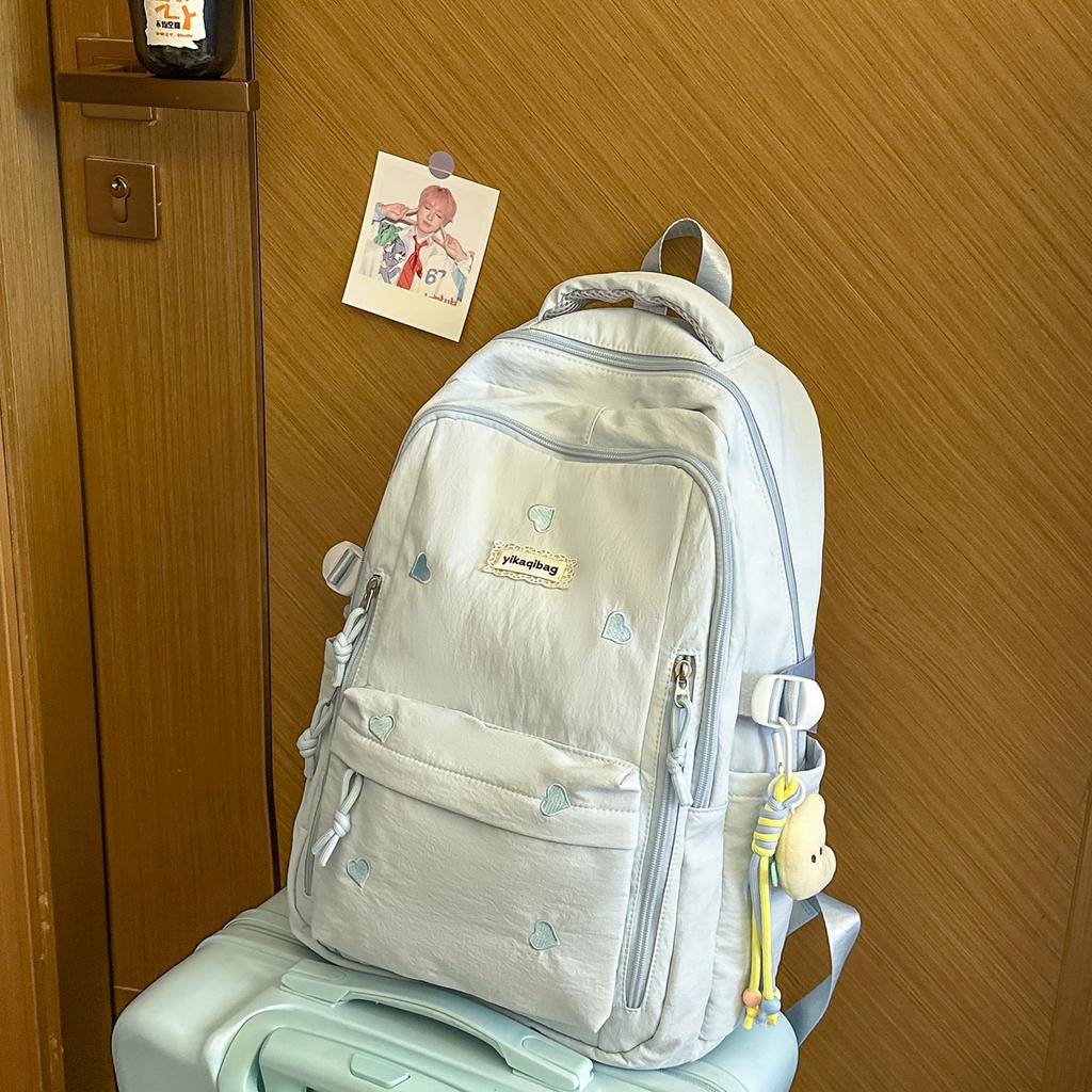 Schoolbag Gentle Light Pink Love Embroidery Girl Heart Backpack Junior High School Student Party Atmosphere Class Travel Schoolbag