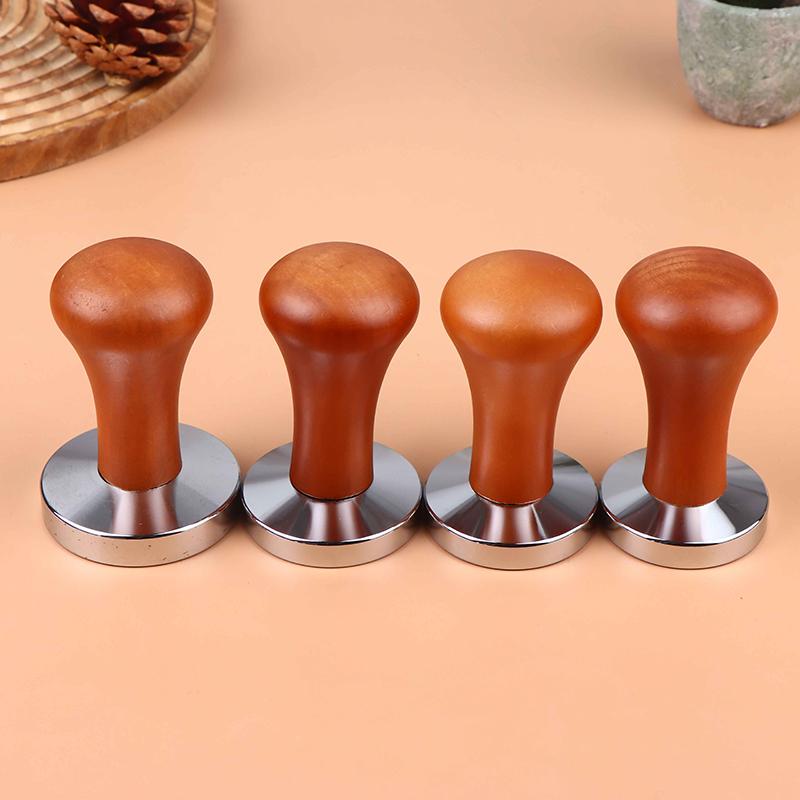 49/51/53/58Mm Wood Coffee Tamper Internal Spring Balanced Force Coffee Hammer Stainless Steel Base Barista Tools