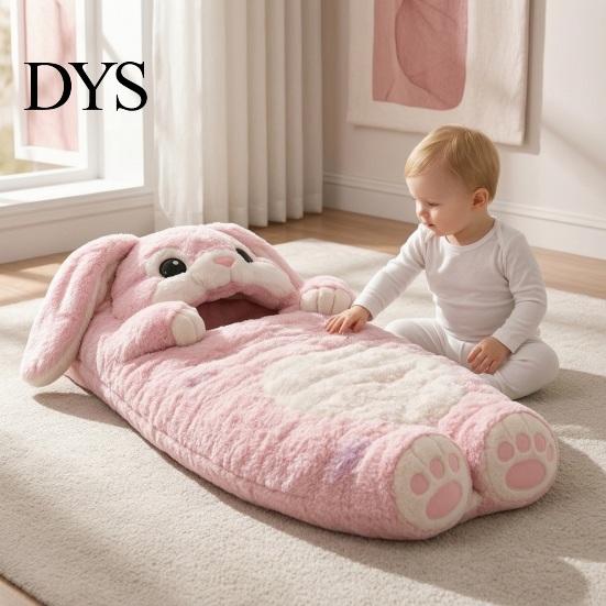 Childhood Atmosphere Bedding Plush Rabbit Envelope Sleeping Bag, Lop-eared Bunny Slumber Bag for Kids, Warm Quilted Sleep Sack Animal Nap Mat