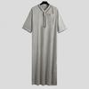 Herren-Kaftan-Gewand, einfarbig, mittelärmelig, langer Thobe, V-Ausschnitt, Abaya, Gebetskleidung, Ihram-Gewand für den Sommer und den Alltag