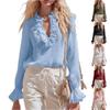 Women's Fashion V Neck Long Sleeve Vintage Ruffle Blouse Pullover Top with Elegant Frill Collar and Cuffs for Casual Wear