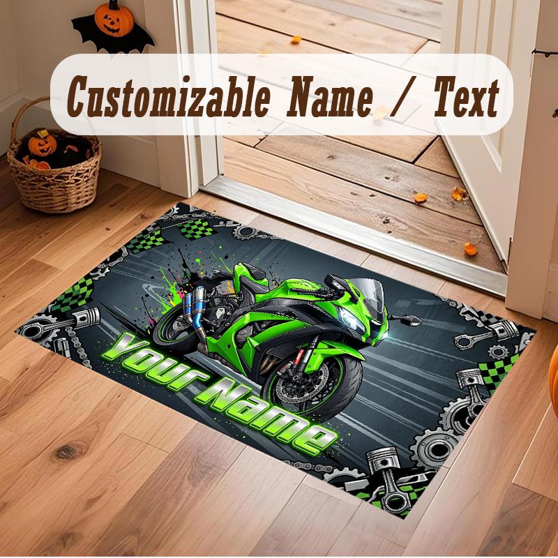 Motorcycle Biker Theme Soft Crystal Velvet Rug Custom Name & Text Print Non Slip Floor Rug for Bedroom Living Room