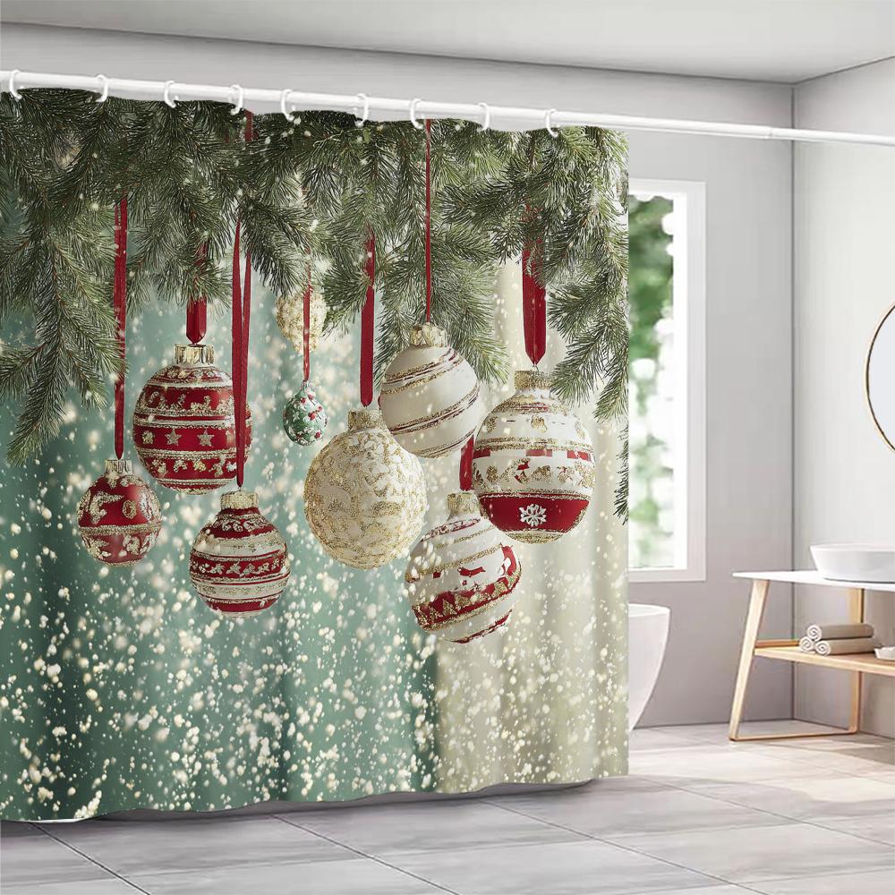 GAEChristmas Duschvorhänge mit Haken Weihnachtsbaum und Glocken Duschvorhang Polyester Badezimmervorhang Heimdeko Vorhang
