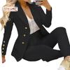 Completo da donna da lavoro da 2 pezzi / set, colletto rovesciato, tinta unita, vita alta, monopetto, pantaloni alla caviglia, completo da lavoro