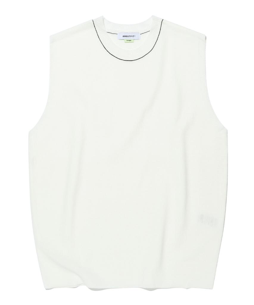 Aott Unisex Top Stitch Crew Neck Knit Vest Ivory