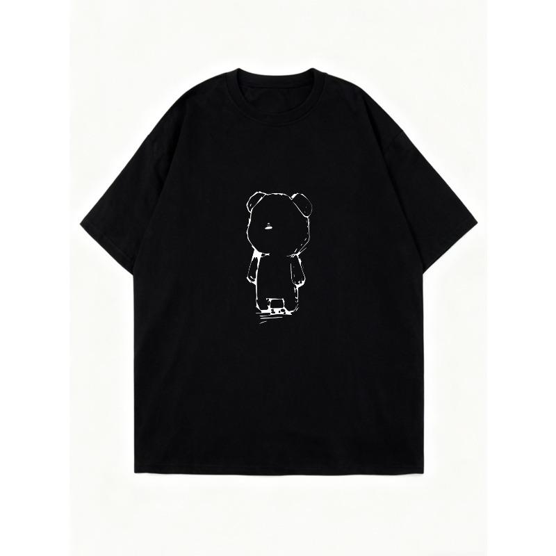 Oversized T Shirt Dress Black Bear Cartoon Print Casual Streetwear Fashion For Women