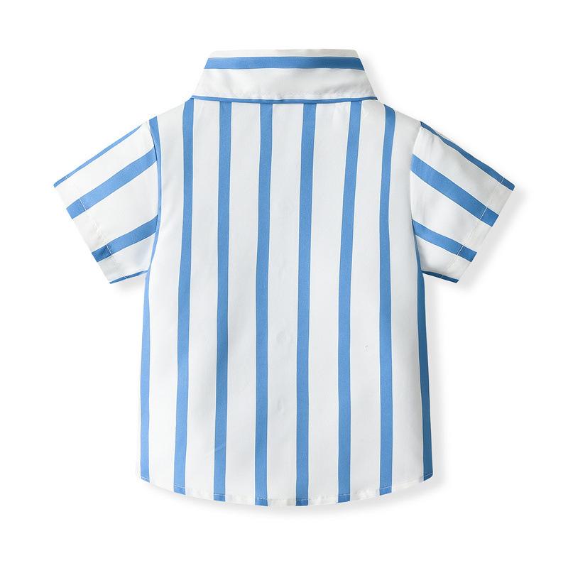 Boys' Striped Short-Sleeve Shirt & Overall Suit - European & American Style