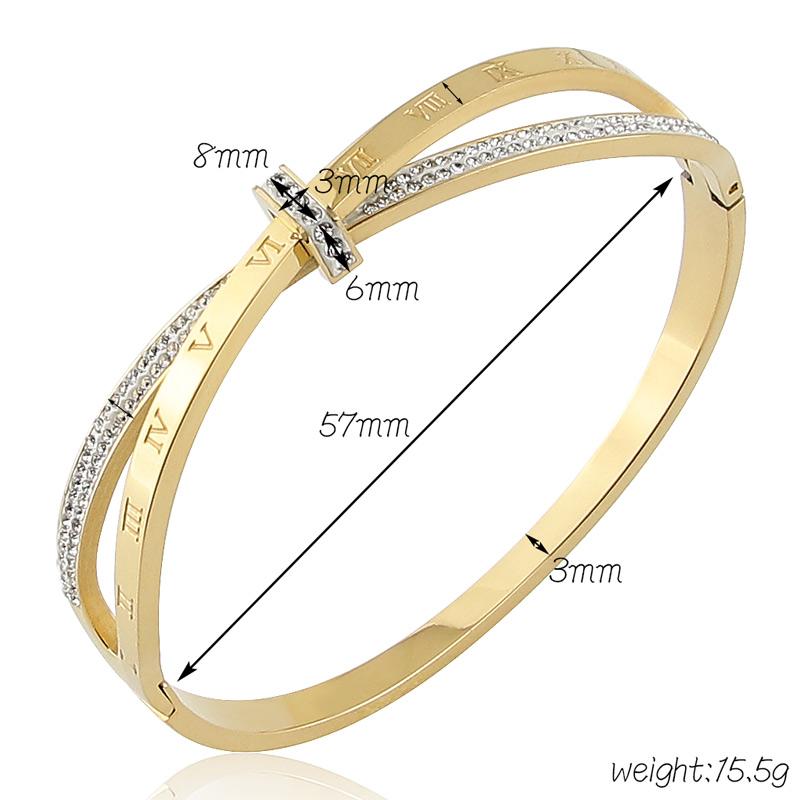 New Stainless Steel Jewelry Crystal Bracelets Intersection Roman Numerals Bangle for Women's Who Love Gifts Wholesale