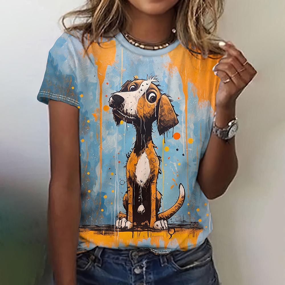 Női póló 3d Kawaii Dog Printshort Ujj Női O-nyakú póló Hip-hop divatos túlméretezett utcai stílusú vicces mintás felsők