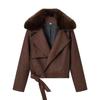 Women's Fashion Casual Suede Jacket with Fur Collar