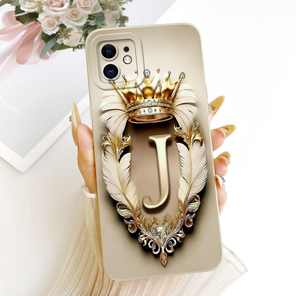 6,1'' Para Capa de iPhone 11 Silicone Moda Coroa Luxo Letras A-Z Padrão Plano 2D Carcaça Macia Para A2221 A2111 A2223 Capa