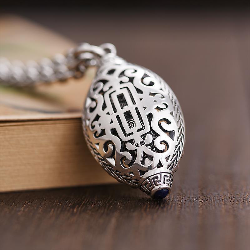 Six Character Mantra Necklace Turquoise Nine Eye Bead Pendant for Men and Women Retro Rotating Pendant