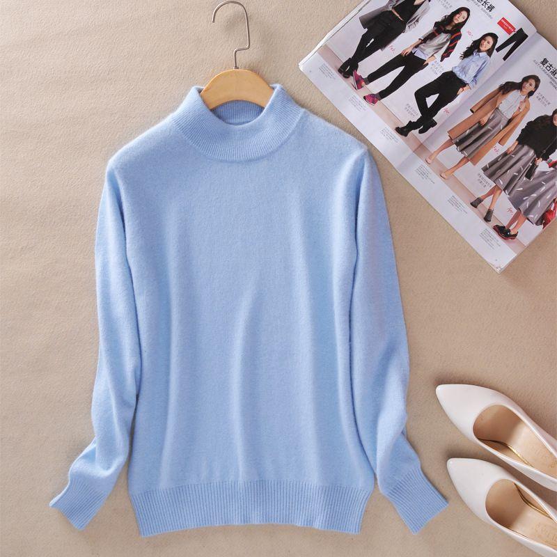 Luxuriously Soft Women's Slim Cozy Knitted Half-turtleneck Cashmere Wool Sweater