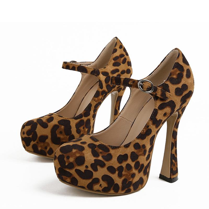 Liyke Spring Autumn Sexy Leopard Print Women Platform High Heels Stiletto Sandal Fashion Buckle Strap Party Stripper Shoes Pumps
