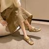 Fashion Brand Shoes Female 2025 Mules Women's Slippers Casual Slippers Women Fashion Rhinestone Flower Shoes Belt Buckle Flat Slippers