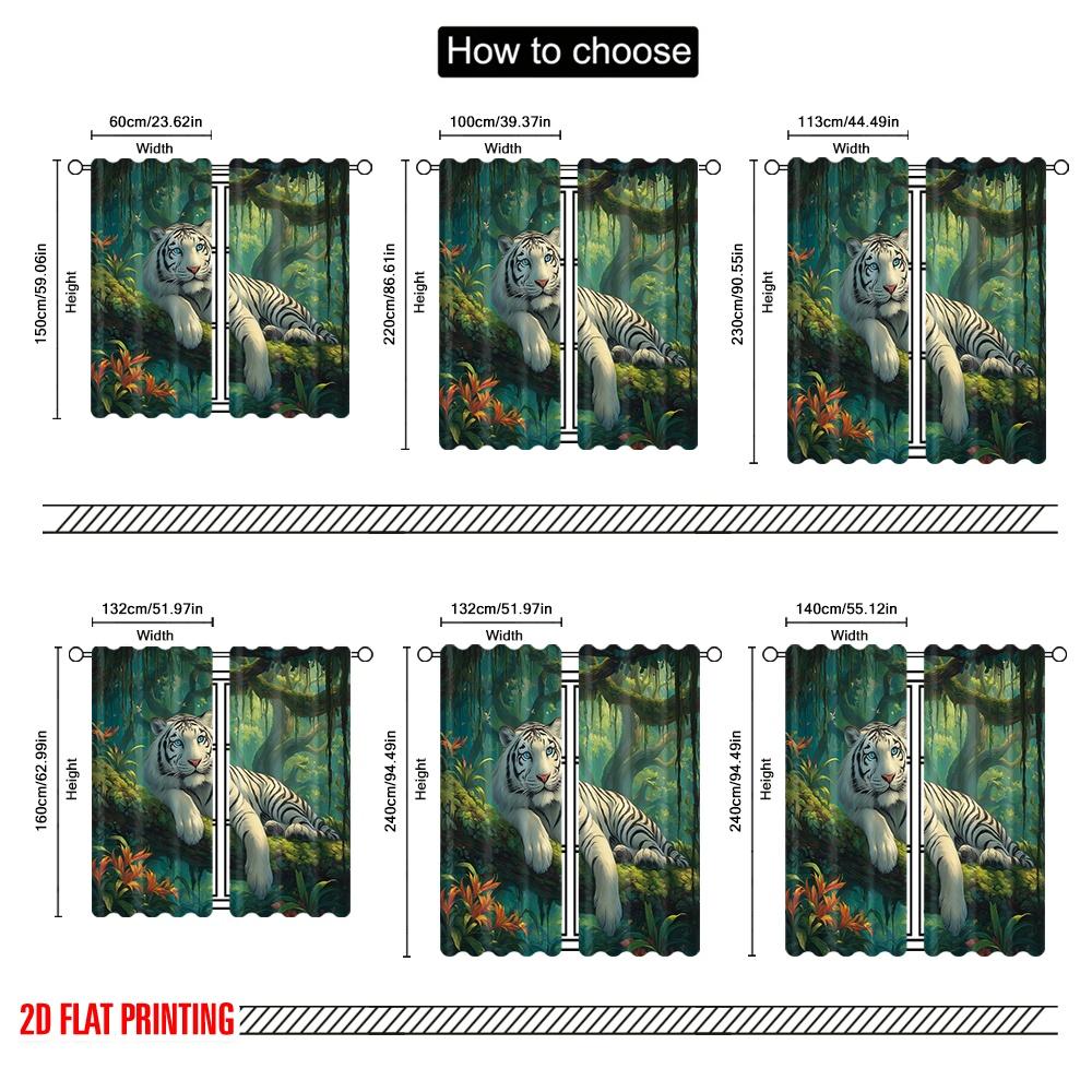 2pcs 2D flat printing Curtain White Tiger Jungle Digital Printed Polyester Drapes Party Decorations Use for Bedroom Office