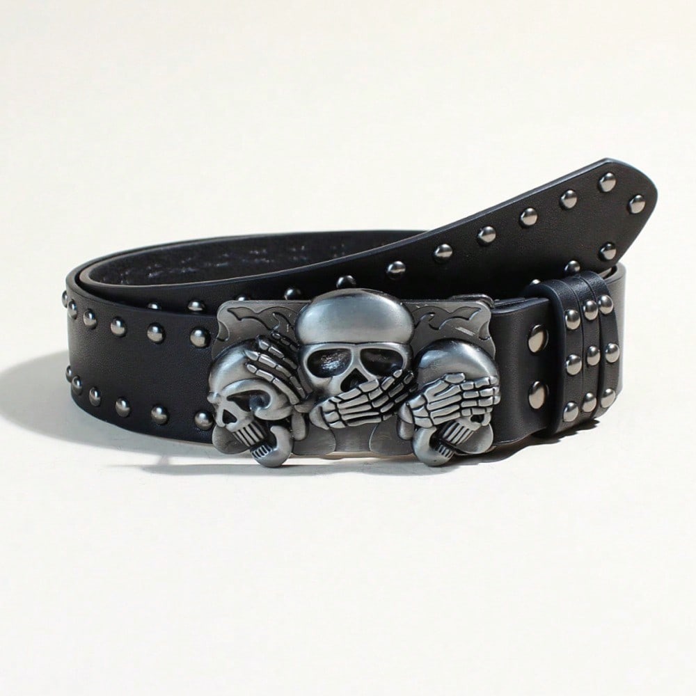 Trendy Belt Men's Skull Belt Punk Snap Pants Belt Women