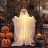 Geist mit warmen Lichtern Halloween-Dekoration, LED-leuchtender stehender Geist, Innen-Außen-Grusel-Fenster Weiß für Veranda, Hof, Rasen, Garten Dekoration