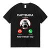 Capybara Belt en Ik Moet Gaan T-shirt Telefoon Grafische T-shirts Unisex Dameskleding 100% Katoen Korte Mouwen Oversized T-shirts