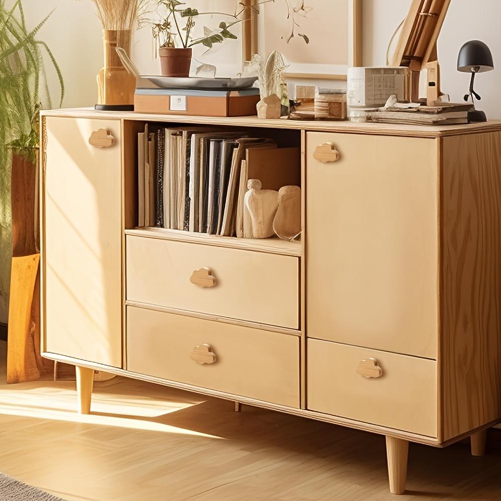 4/8ks Bohémské knoflíky na komodu, Knoflíky na zásuvky z přírodního bukového dřeva, Dřevěné úchytky na komodu ve tvaru mraku se šrouby pro skříně, nábytek, zásuvky