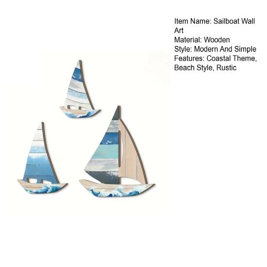 3 Pcs Nautical Sailboat Wall Art Coastal Ocean Theme Wooden Ship Wall Decor Lake House Hanging Sculpture for Living Room