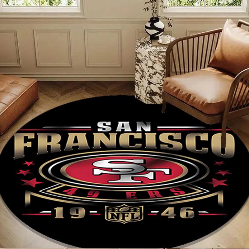 Vintage 49ers Voetbal Ronde mat, Antislip Cirkel Tapijt Stoelkleed Voor woonkamer, Slaapkamer, Deurmat Huisdecoratie Cadeau Kerstcadeaus