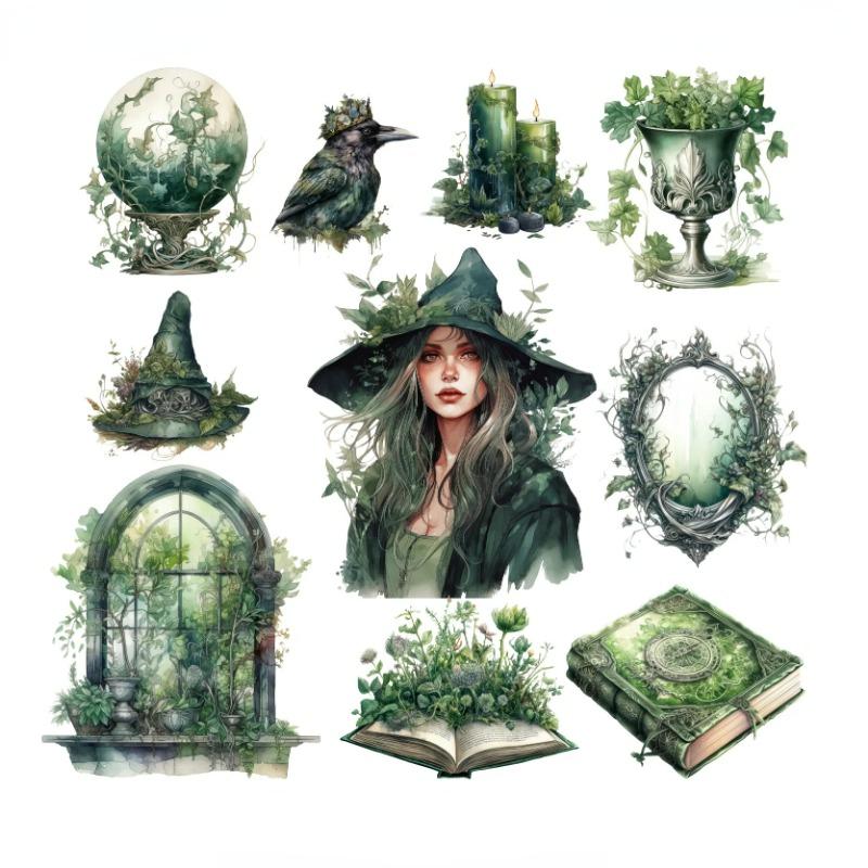 20Pcs Goth Witch Series Decorative Sticker Pack Retro Rose Cat Collage Scrapbooking Label Diy Diary Album Journal Planner