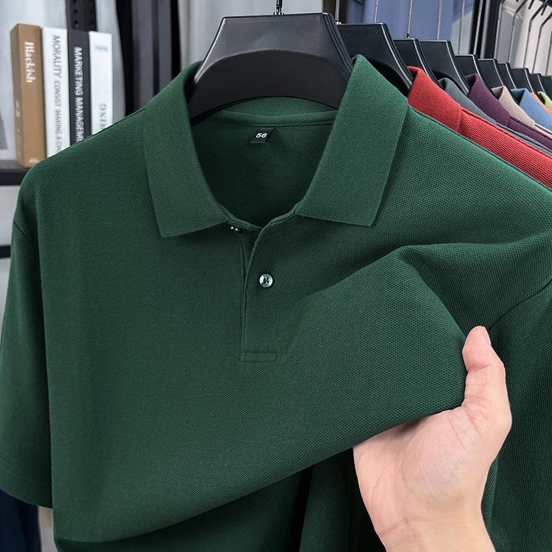 Herre Ensfarget 100% Bomull Polo - Kort Erme, Sommer Casual Krage Topp for Middelalderen