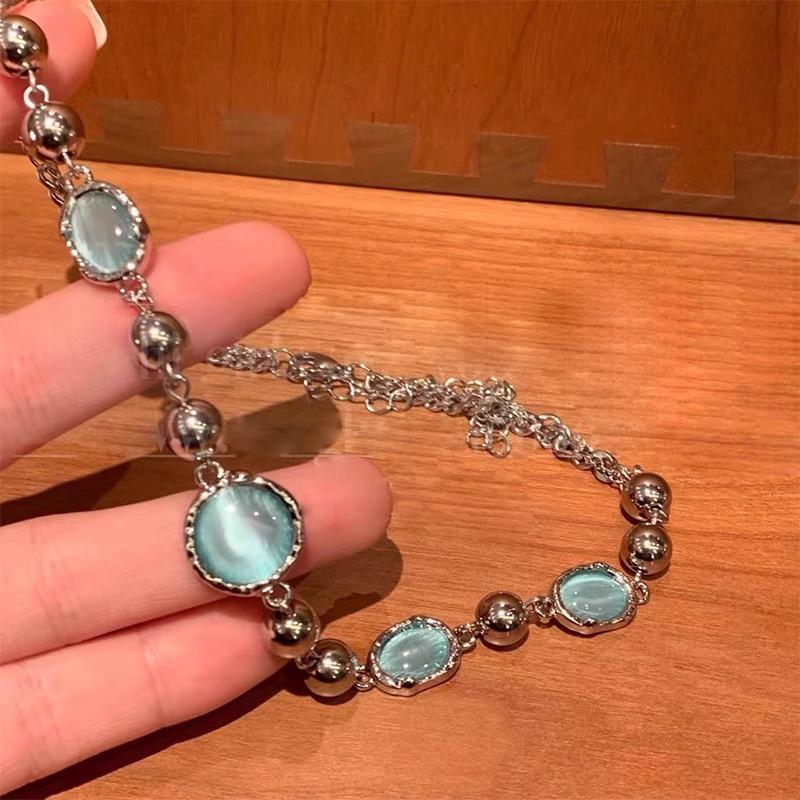 Premium Blue Beaded Necklace for Women - Chic and Cool Design Lockbone Chain with Unique Charm Necklace