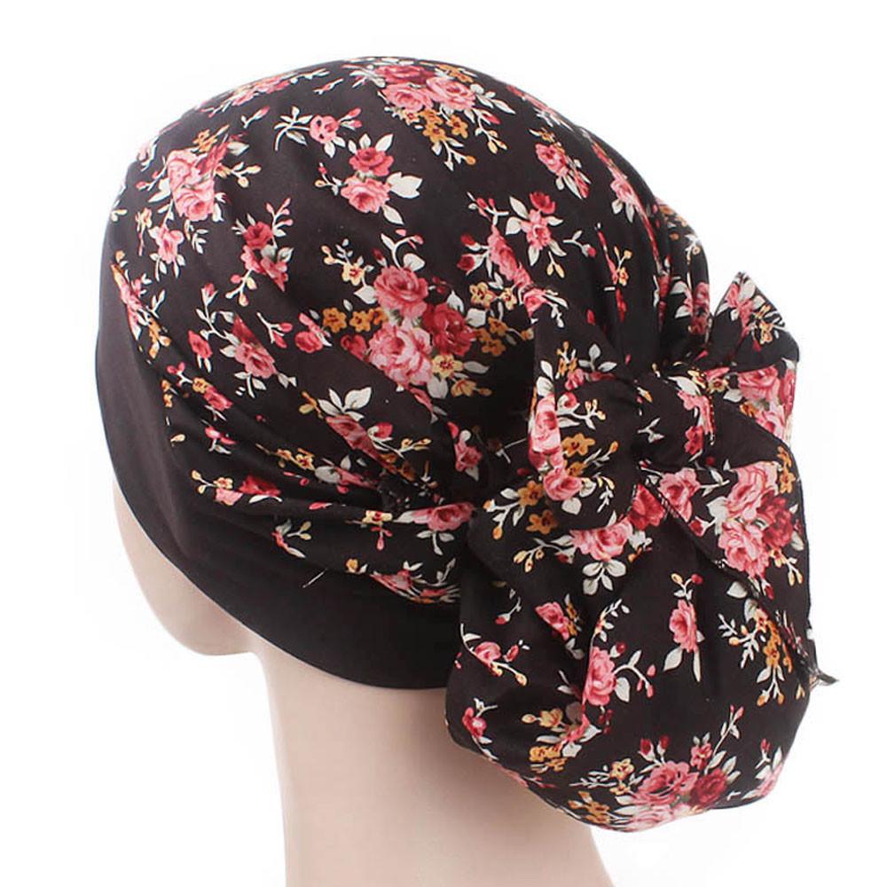 Women Print Muslim Hat Stretch Retro Turban Hat Head Wrap Cap