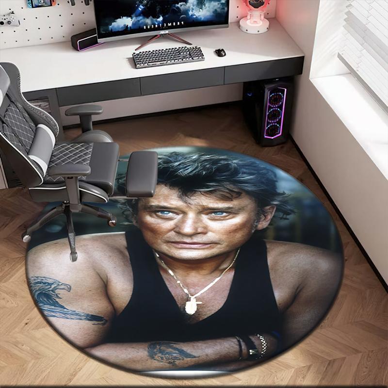 1pc Rock Star Johnny Hallyday Round Carpet Painted Printed Circular Carpet, Home Door Mat, Outdoor Travel Protection Carpet