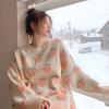 Vinterstickad tröja Dam Jordgubb Broderi Oversized Pullovers Harajuku Casual O-Hals Lös Stickad Tröja Jumper Sueter Mujer