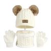 3Pcs/Set Kids Winter Hat Scarf Gloves Set Two Plush Ball Decor Twist Texture Brimless Hat Knitting Gloves Fleece Lining Neck Gaiter Set