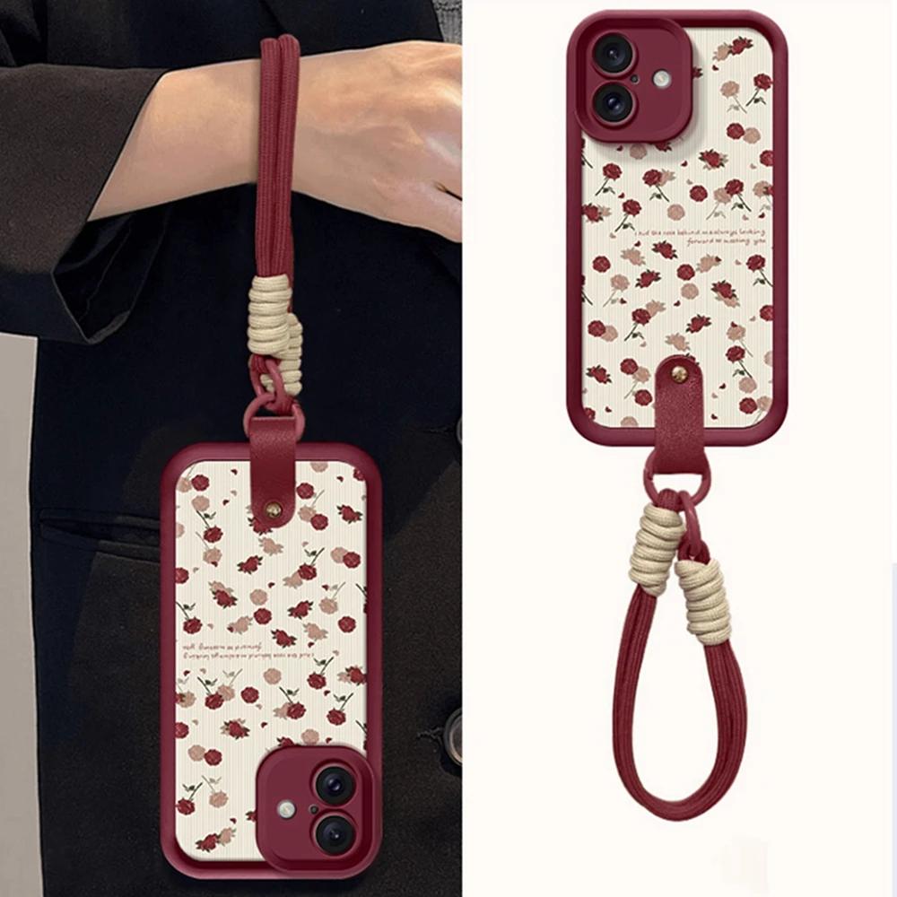 Rosenblüten-Armband 16 Handyhüllen für Für Iphone 13 11 14 1 Plus 12 16 Pro Max X XR XS 1pro MAX Hülle Silikon-Lanyard-Abdeckung