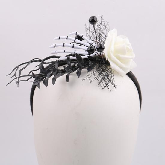 Halloween Flower Headband for Women Gothic Rose Skull Skeleton Hand Headpiece Floral