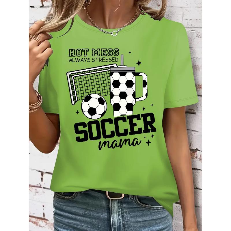 Camiseta Estampada Gráfica, Manga Corta Cuello Redondo Top Casual para Verano y Primavera, Ropa de Mujer