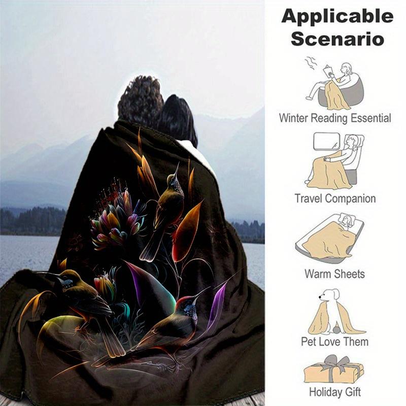 1pc Birds amidst Luminous Flowers Blanket Home Decor, Gift Idea, Suitable for All Seasons,Living Room, Travel, Camping, Car Blankets