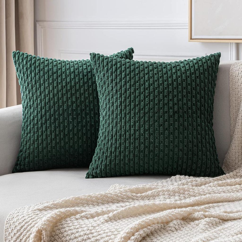 Teal-Rust Accent Throw Pillow Covers Soft Couch Decorative Boho Striped Cushion Covers Corduroy Pillowcase Farmhouse Home Decor