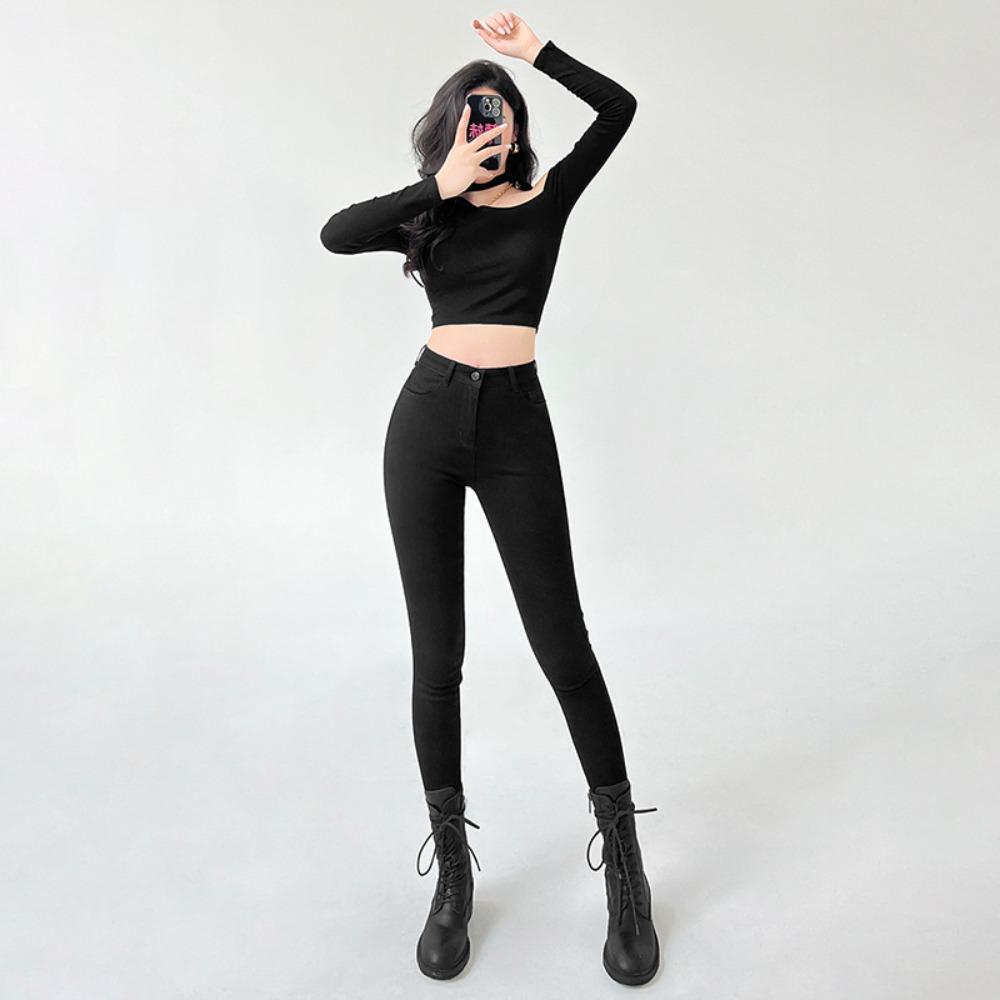 Casual jeans women's tight-fitting small feet high waist spring 2025 new autumn thin elastic slim pencil pants