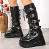 2025 New Size43 Women's Belt Buckle Motorcycle Boots Women's Fashion Punk Long Boots High Quality Trend Knight Boots Botas Mujer