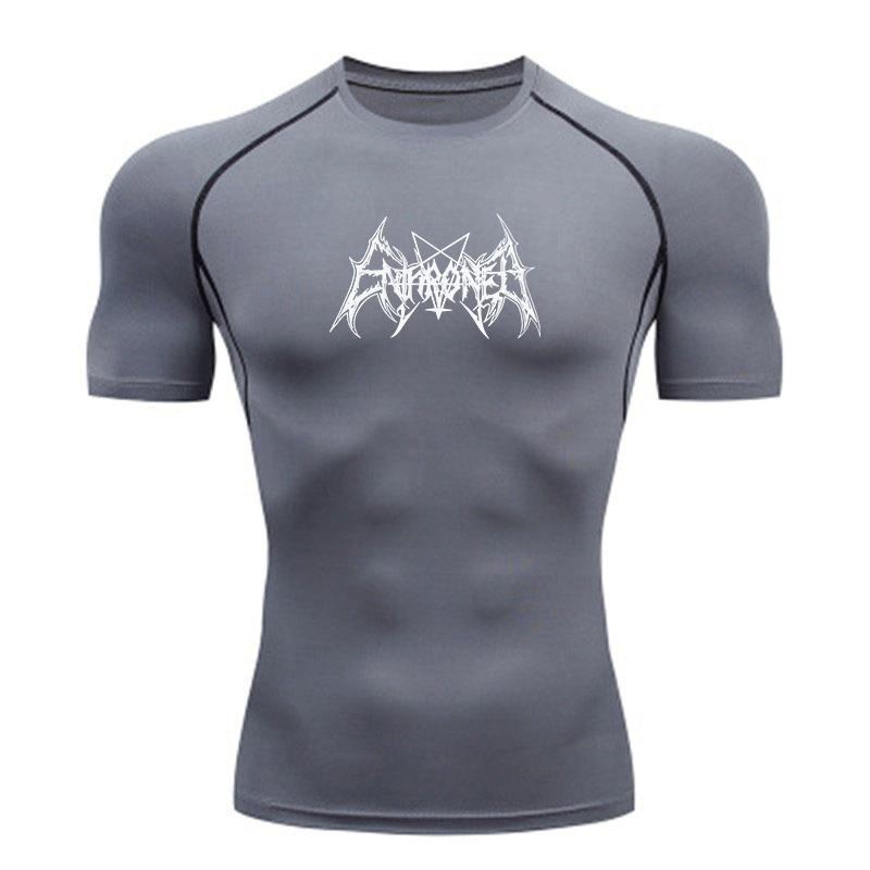 Herrars Snabbtorkande Kompressionssport T-shirt, Pentagram Dödmetall Grafisk Gym Tränings Passform Topp för Löpning Träning Aktiva Kläder