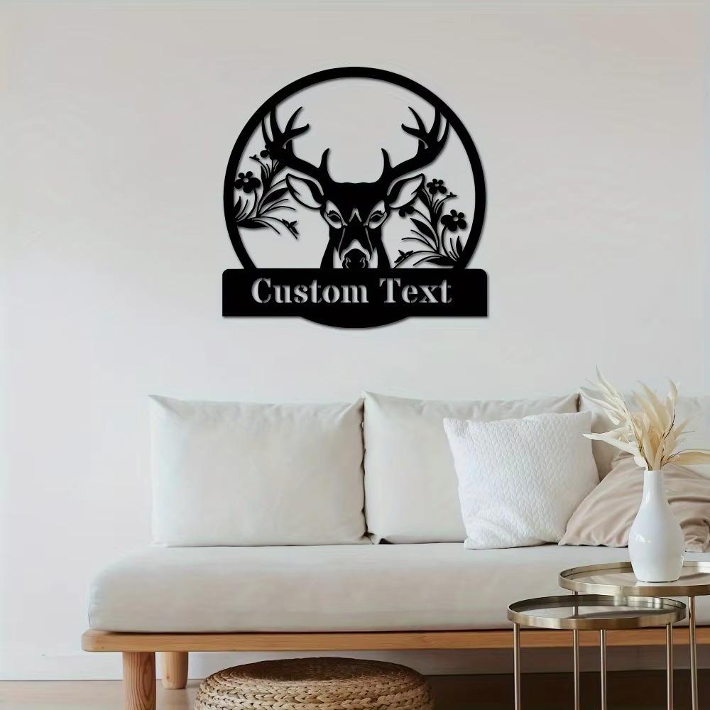 Stylish Black Iron Deer Family Name Plaque Customizable Metal Wall Art for Home Indoor Outdoor