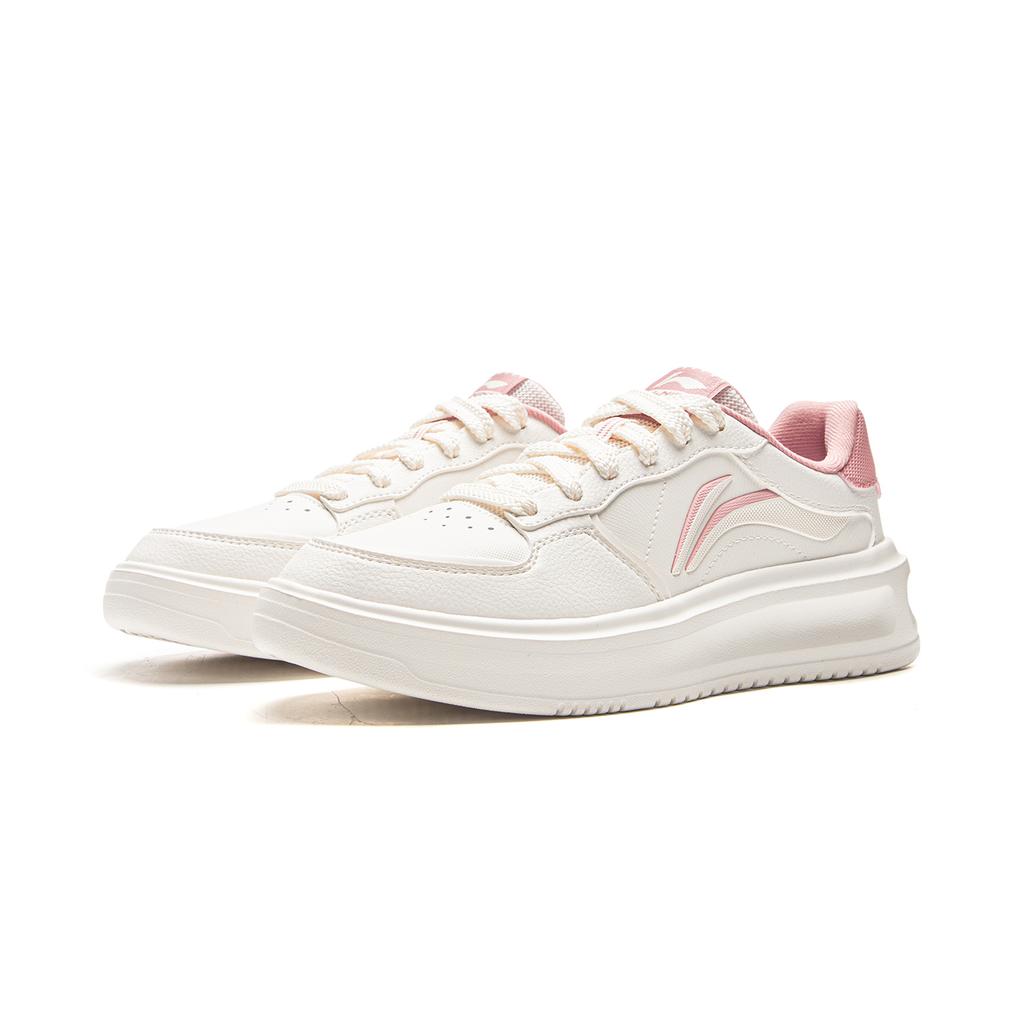 Li Ning Lantern Festival Synthetic Leather Balance Lightweight Low Top Skateboard Shoes Women's Pink White AGCV316-5