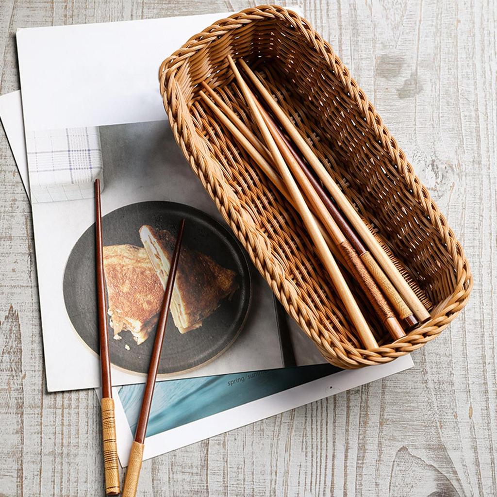 Örgülü Çatal Sepeti Yemek Çubukları Çatal Depolama Tepsisi Taklit Rattan Servis
