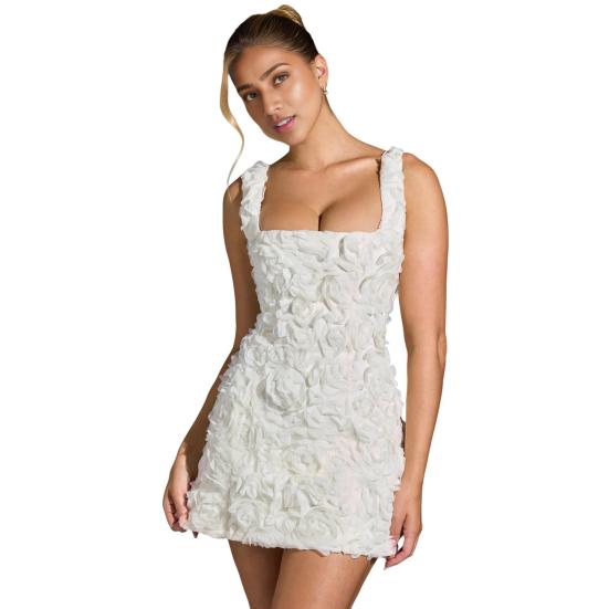 Yousheng Damen Abendkleid 3D Rose Eckiger Ausschnitt Ärmellos Slim Fit Rückenfrei Einfarbig Leicht Cocktailparty Abschlussball Mini Kleid