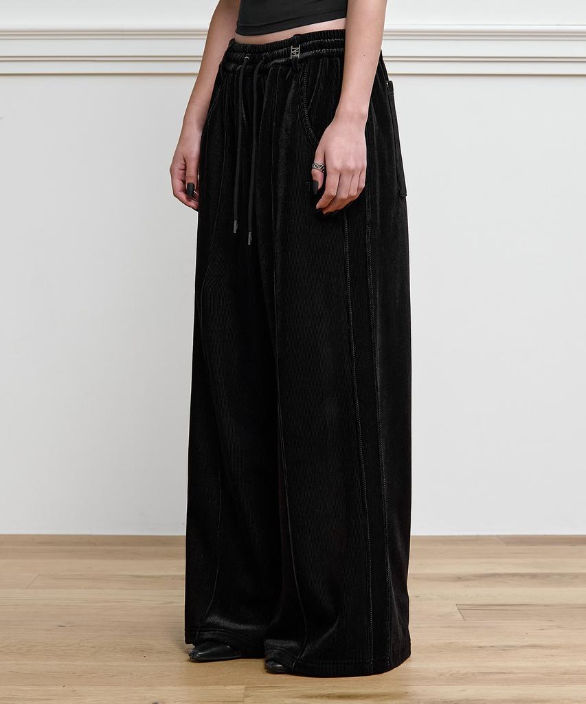 Teulimingbeodeu Velor Jersey Set-Up Pants [ Black ]