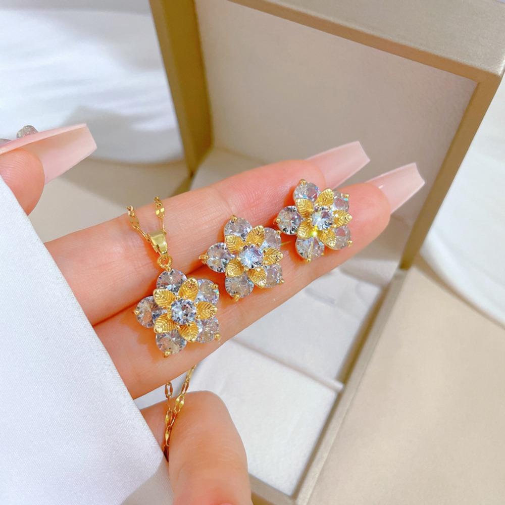 Modisches Elegantes Leichtluxuriöses Vollzirkon Exquisites Elementstil Kupfer Mikro-Inlay Ohrringe Halsketten Set